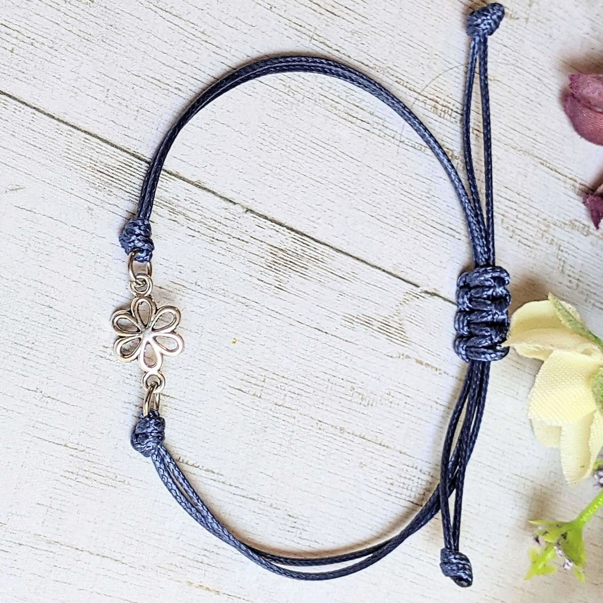 Flower Waxed Cord surfer Bracelet