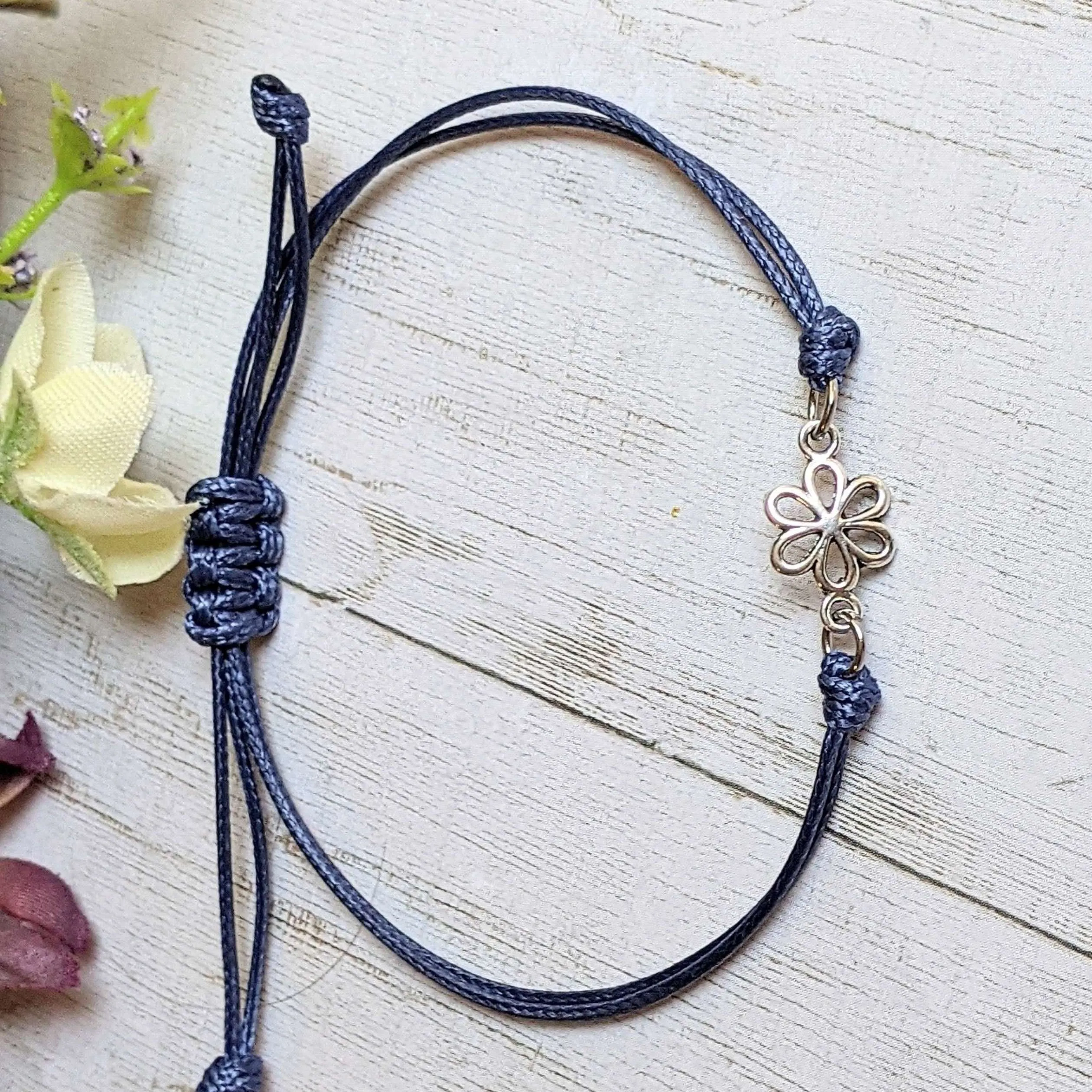 Flower Waxed Cord surfer Bracelet