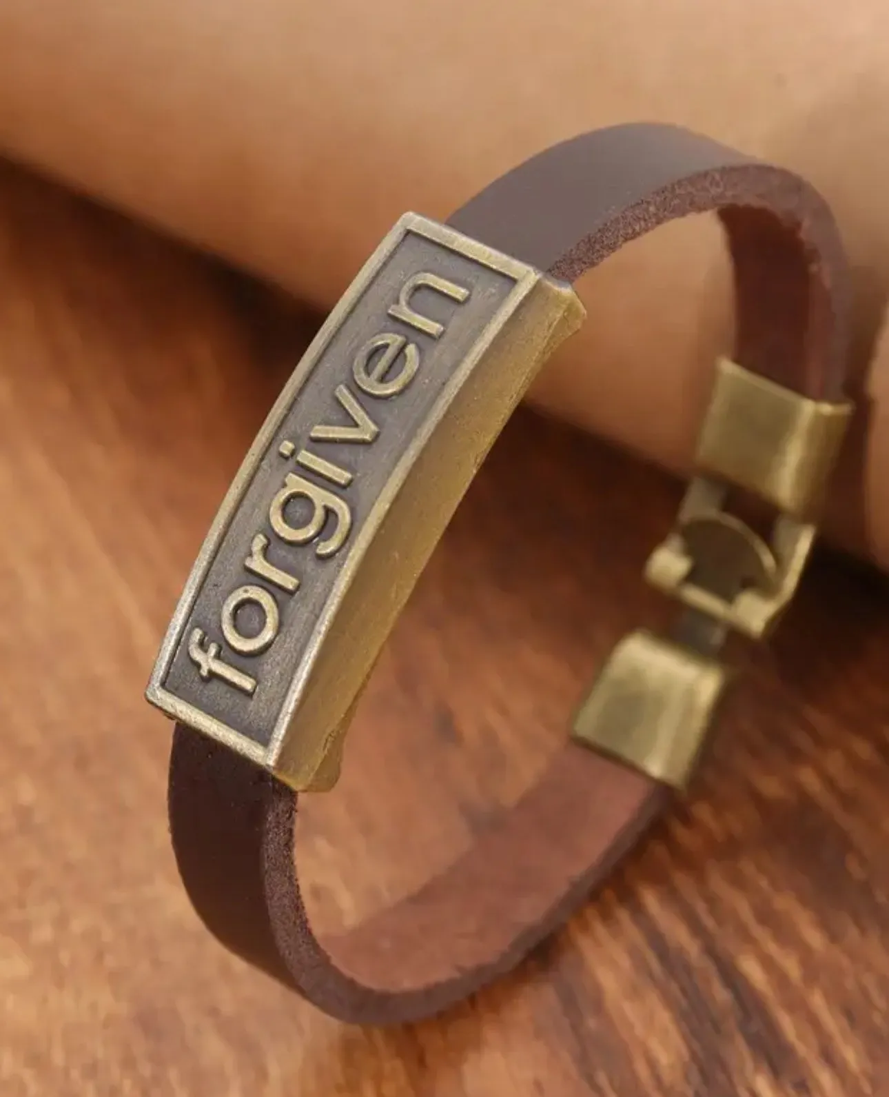 ‘Forgiven’ Faux Leather Bracelett for men or women