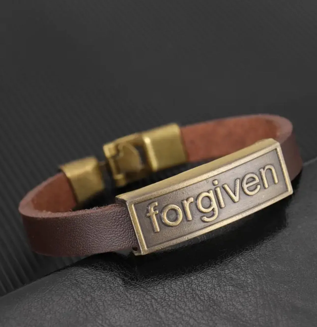 ‘Forgiven’ Faux Leather Bracelett for men or women