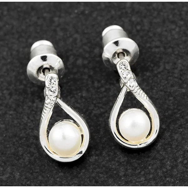 Freshwater Pearl Delicate Teardrop Silver Plated Earrings