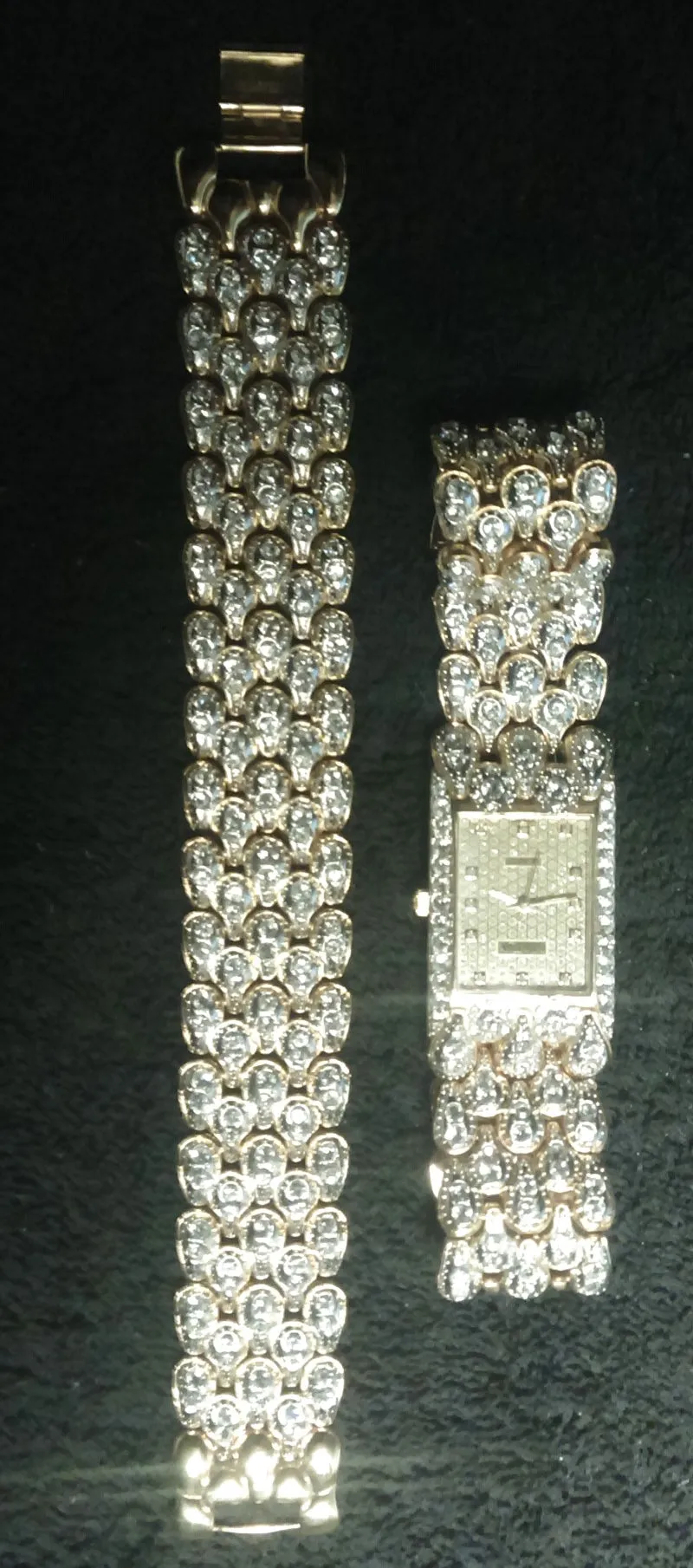 Geneva Quartz Watch and Bracelet Jeweled Set