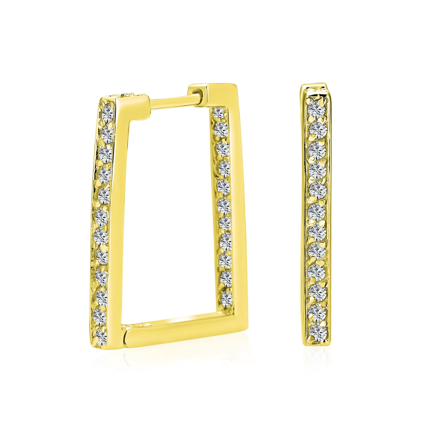 Geometric Dangle Rectangle Micro Pave 3 Chain Link Paperclip Earrings