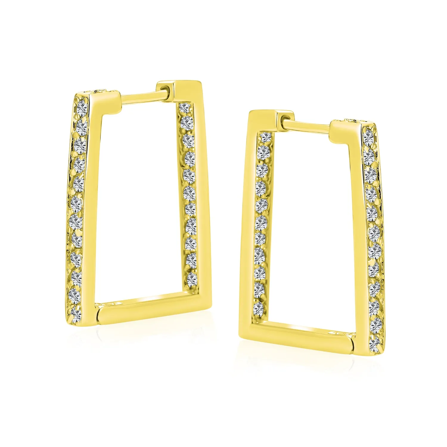 Geometric Dangle Rectangle Micro Pave 3 Chain Link Paperclip Earrings