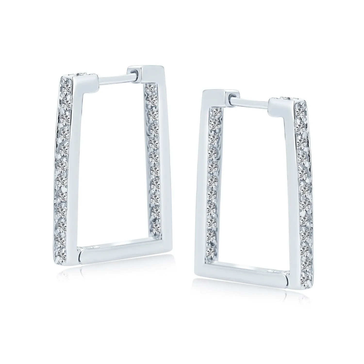 Geometric Dangle Rectangle Micro Pave 3 Chain Link Paperclip Earrings