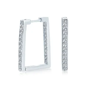 Geometric Dangle Rectangle Micro Pave 3 Chain Link Paperclip Earrings