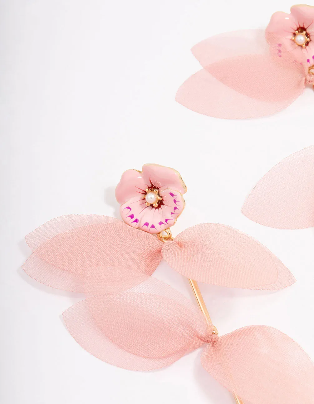 Gold & Pink Dainty Petal Drop Earrings