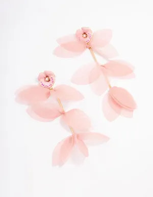 Gold & Pink Dainty Petal Drop Earrings