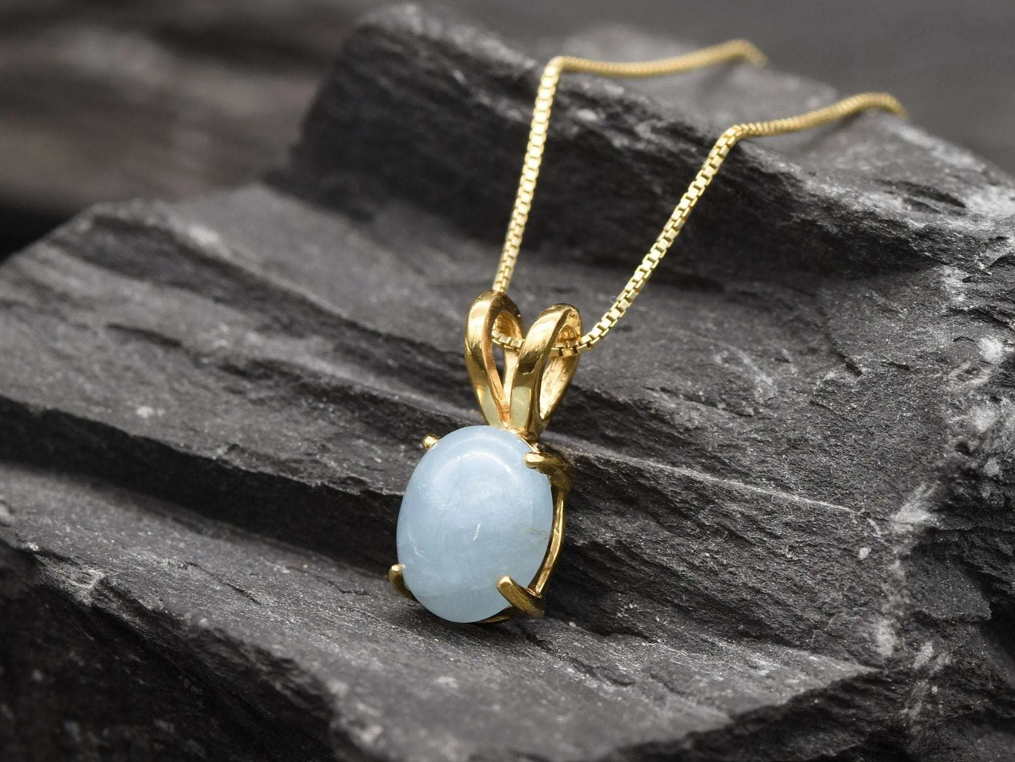 Gold Aquamarine Pendant - Natural Aquamarine Necklace, Gold Aqua Necklace