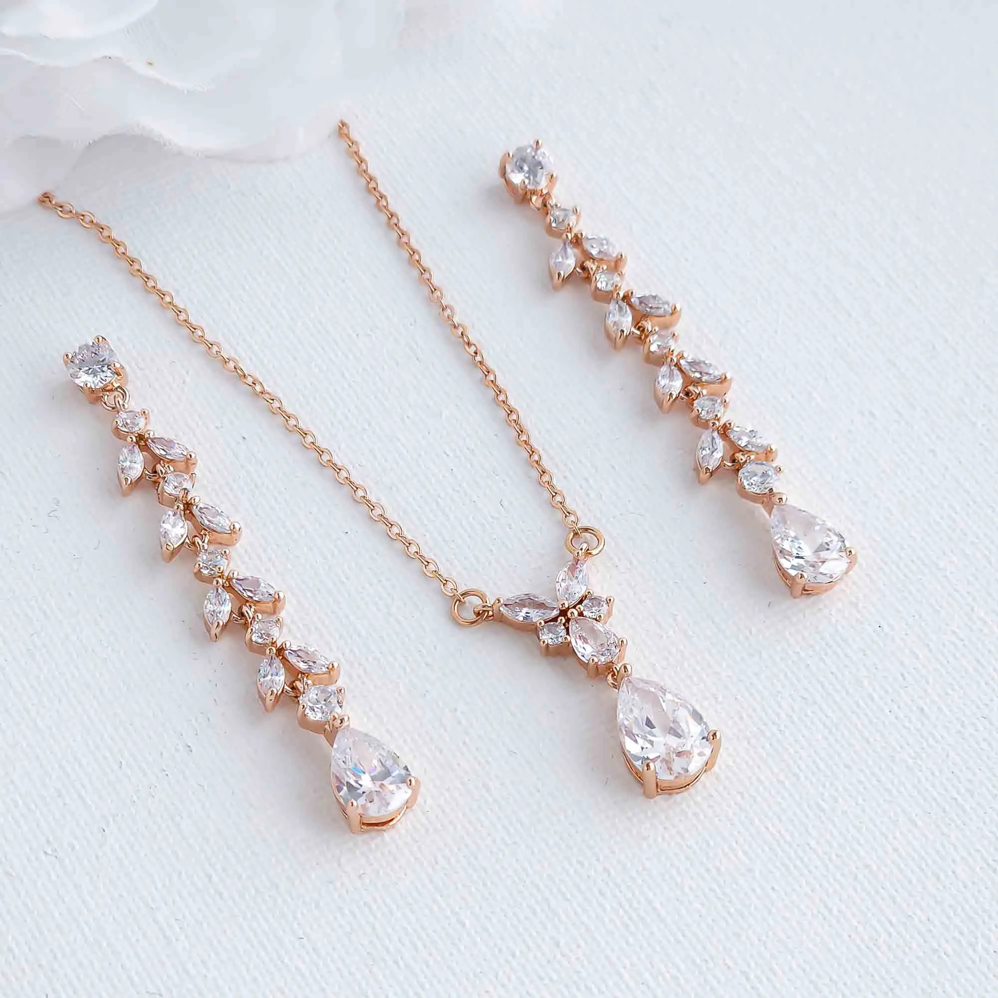 Gold Bridal Jewelry Set with Delicate Earrings and Necklace-Miranda