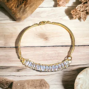 Gold CZ Baguette Bangle Bracelet, Large