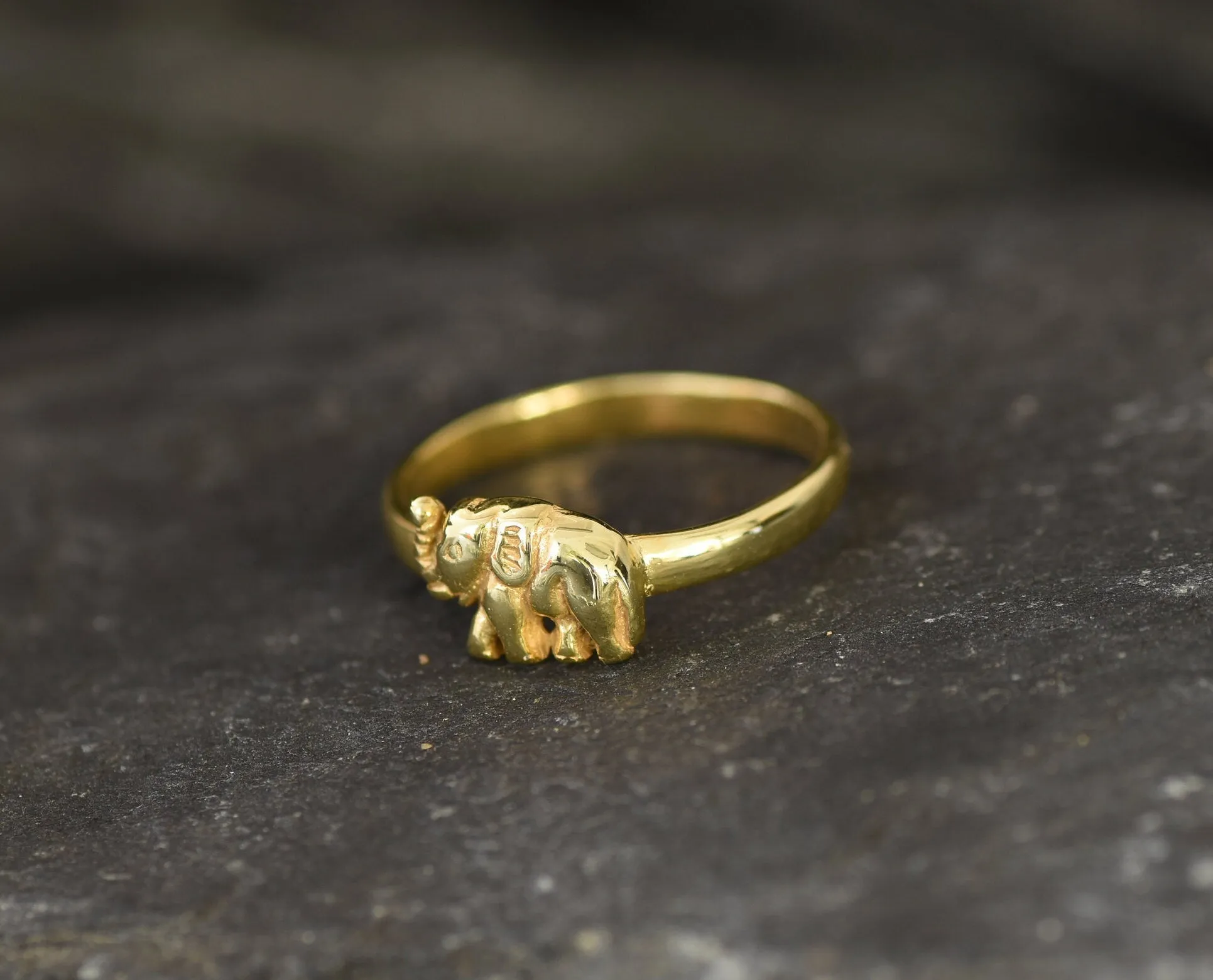 Gold Elephant Ring, Elephant Dainty Ring, Good Luck Gold Ring