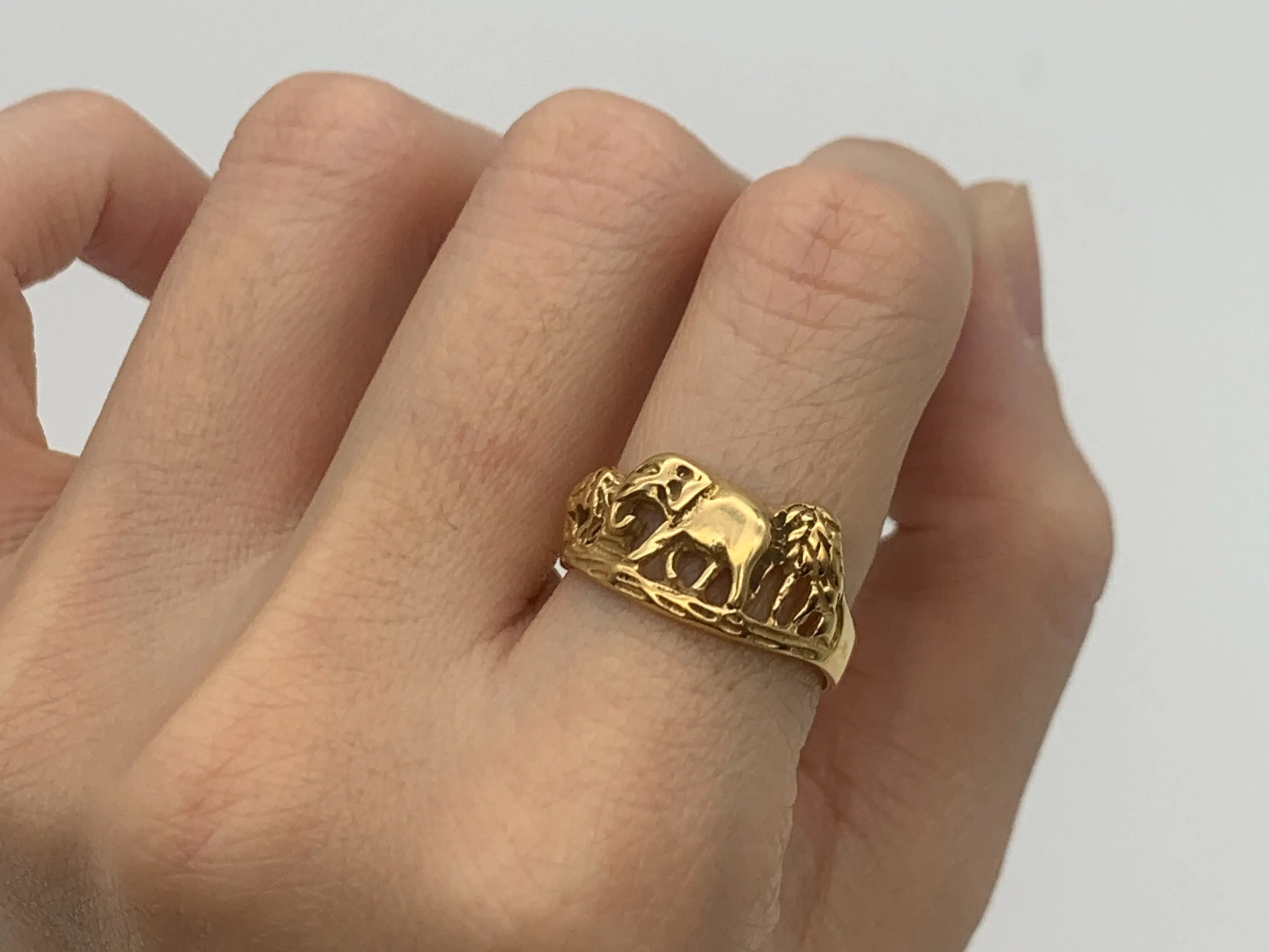 Gold Elephant Ring - Lucky Elephant Band - Walking Elephant RIng