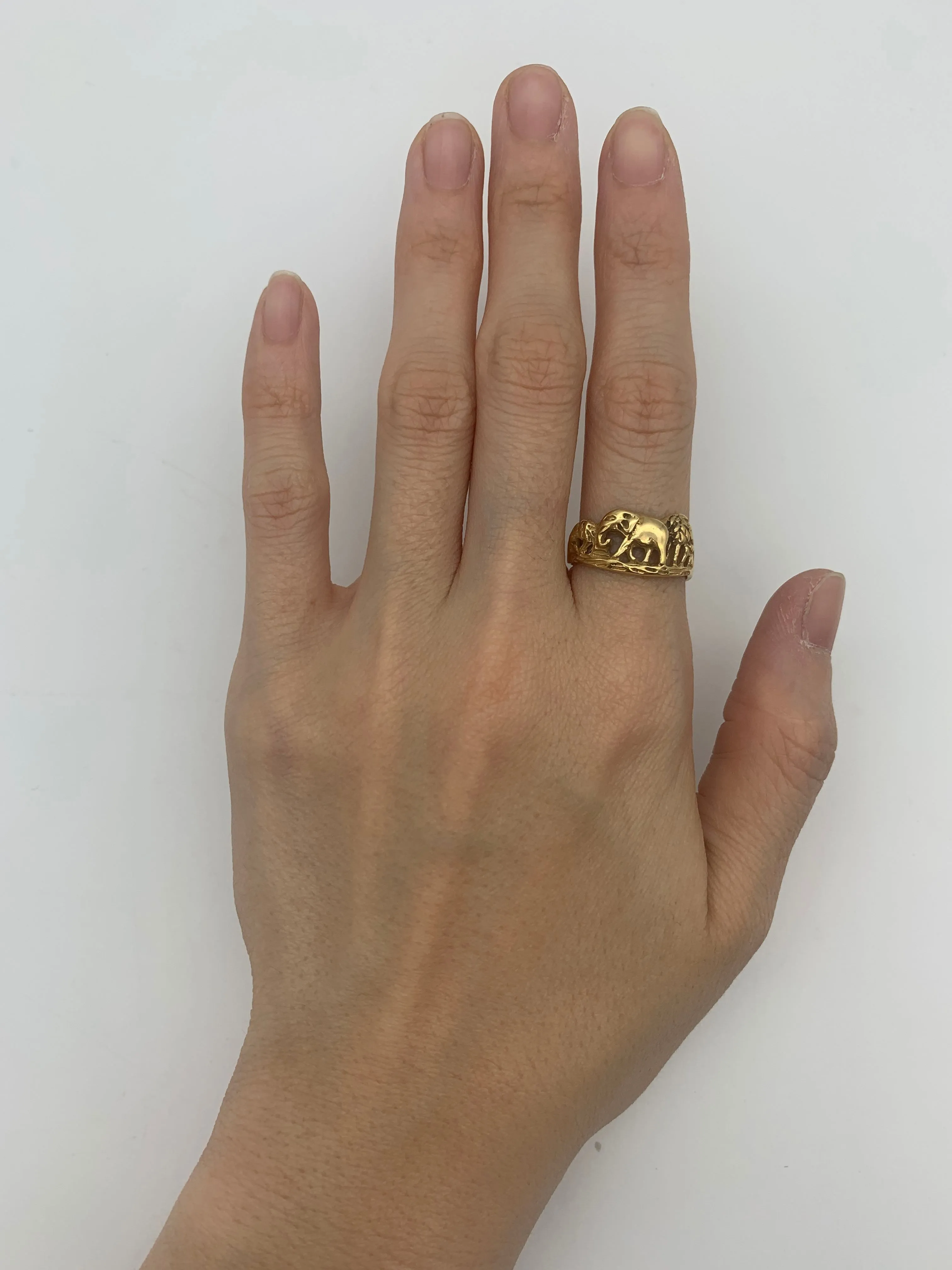 Gold Elephant Ring - Lucky Elephant Band - Walking Elephant RIng