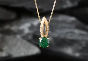 Gold Emerald Pendant - Vintage Emerald Necklace, Green Emerald Pendant