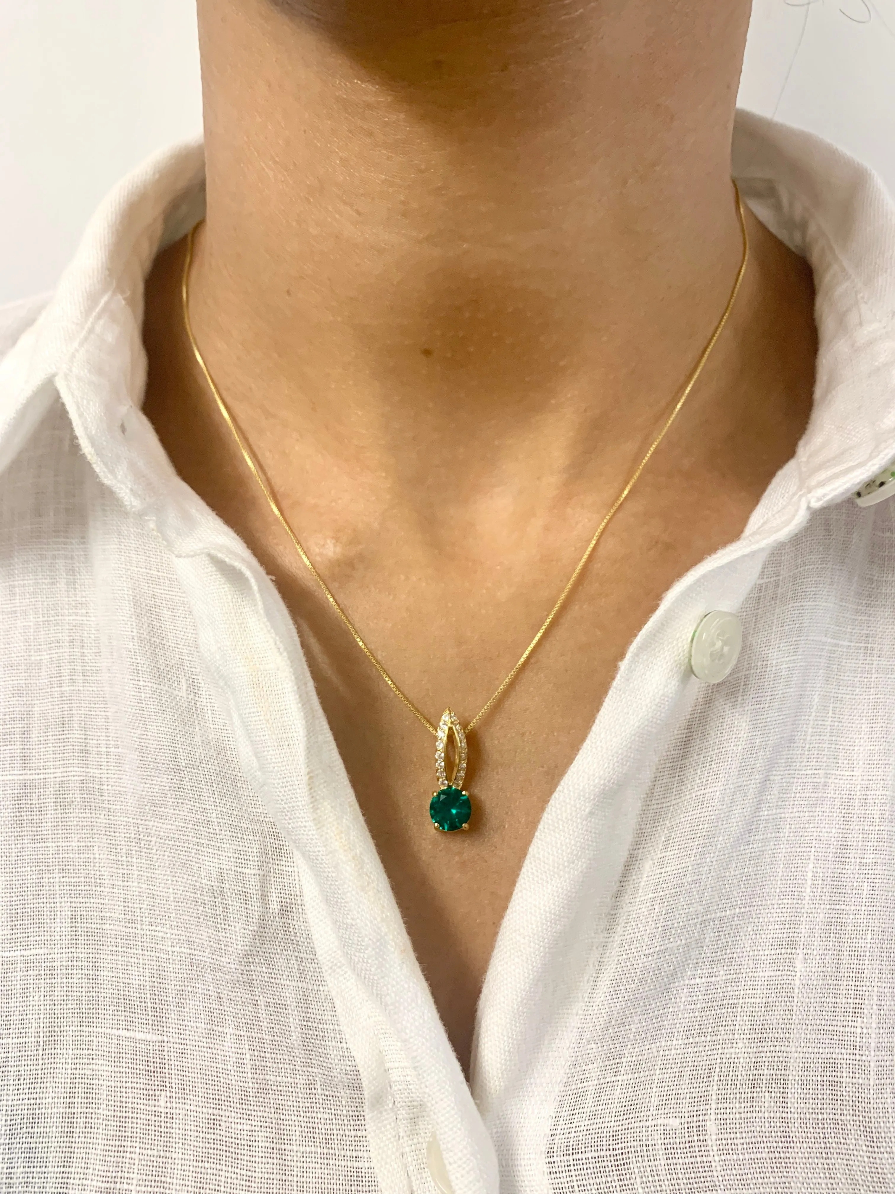 Gold Emerald Pendant - Vintage Emerald Necklace, Green Emerald Pendant