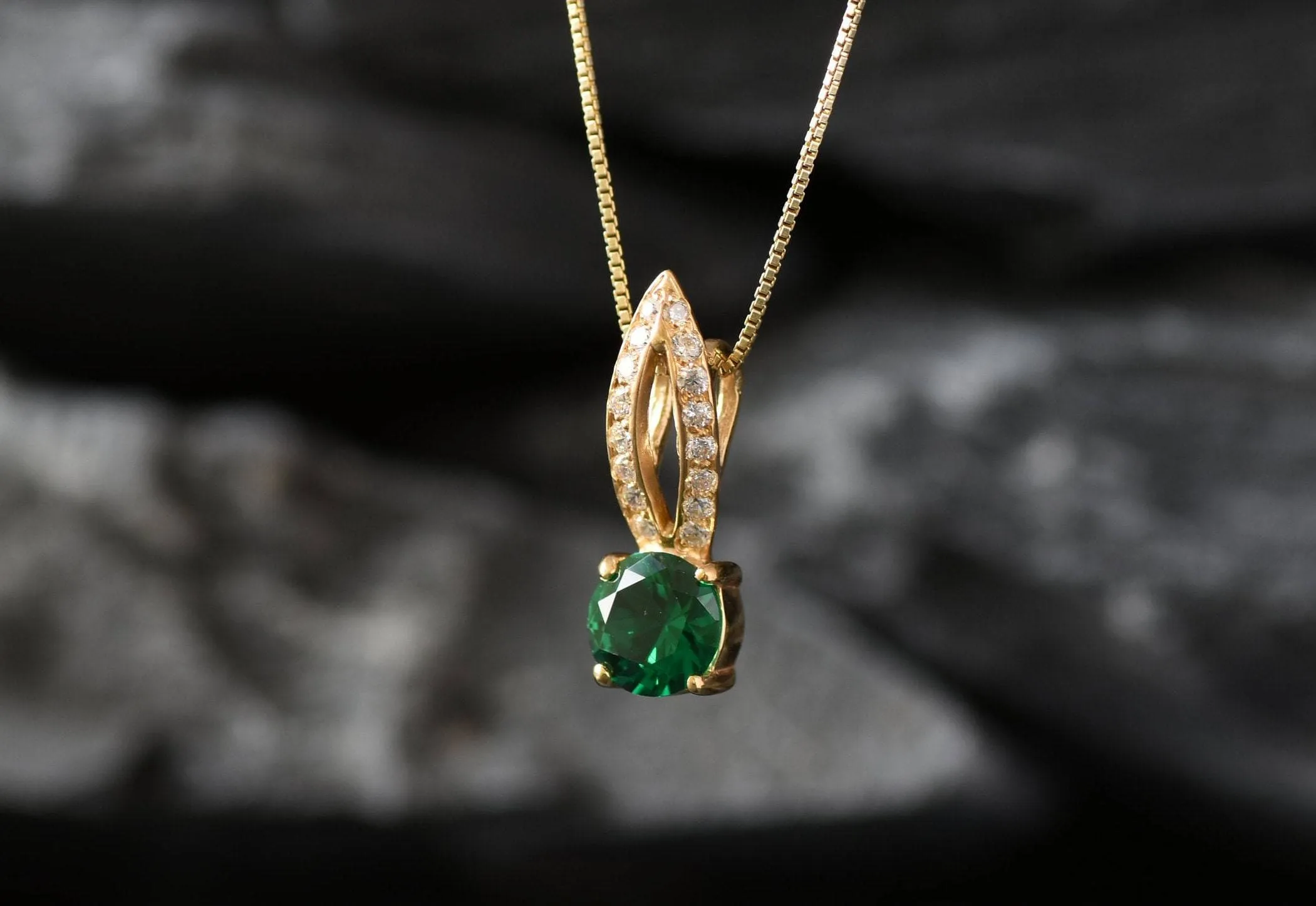 Gold Emerald Pendant - Vintage Emerald Necklace, Green Emerald Pendant