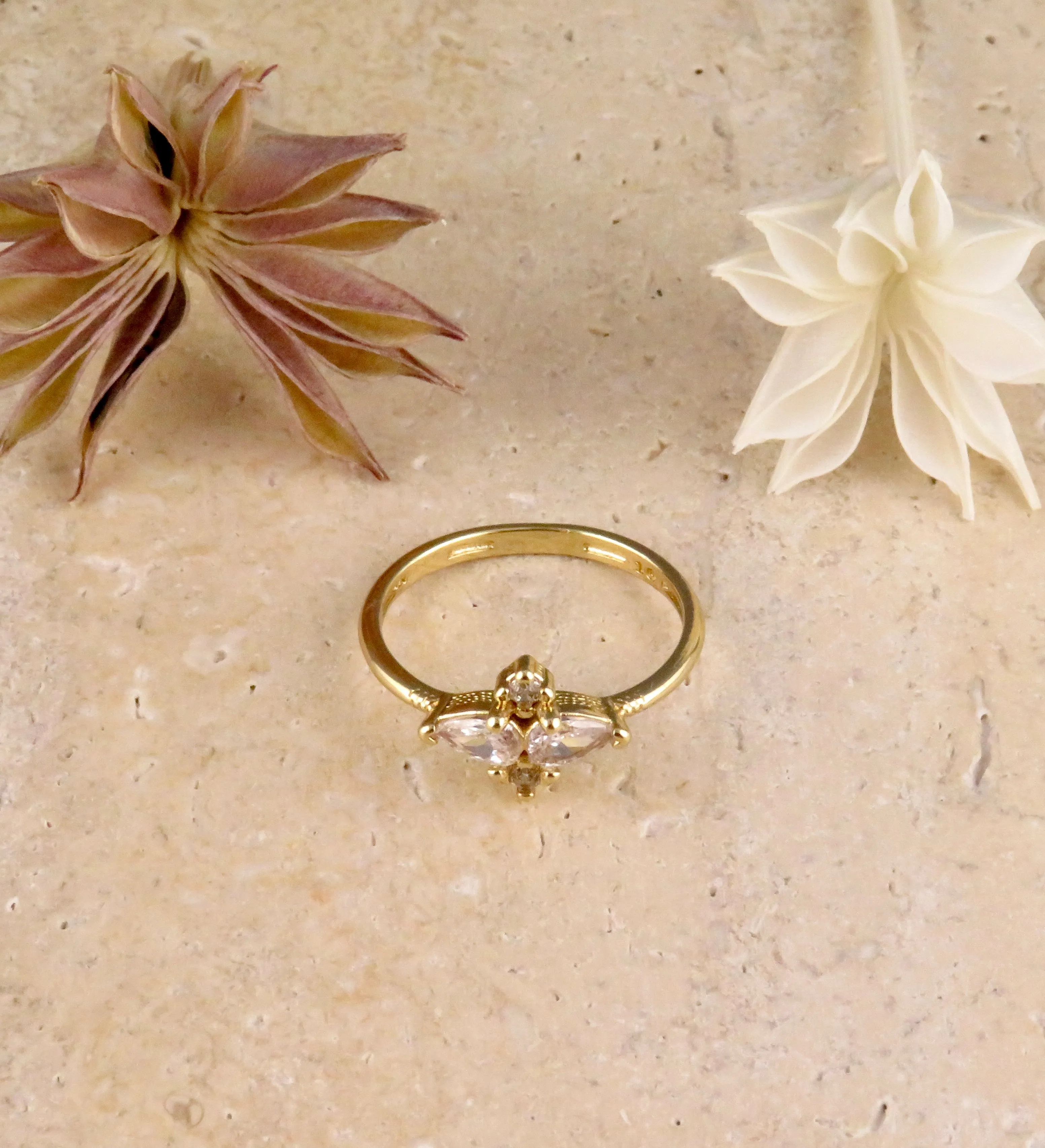 Gold Filled CZ Flower Geo Ring