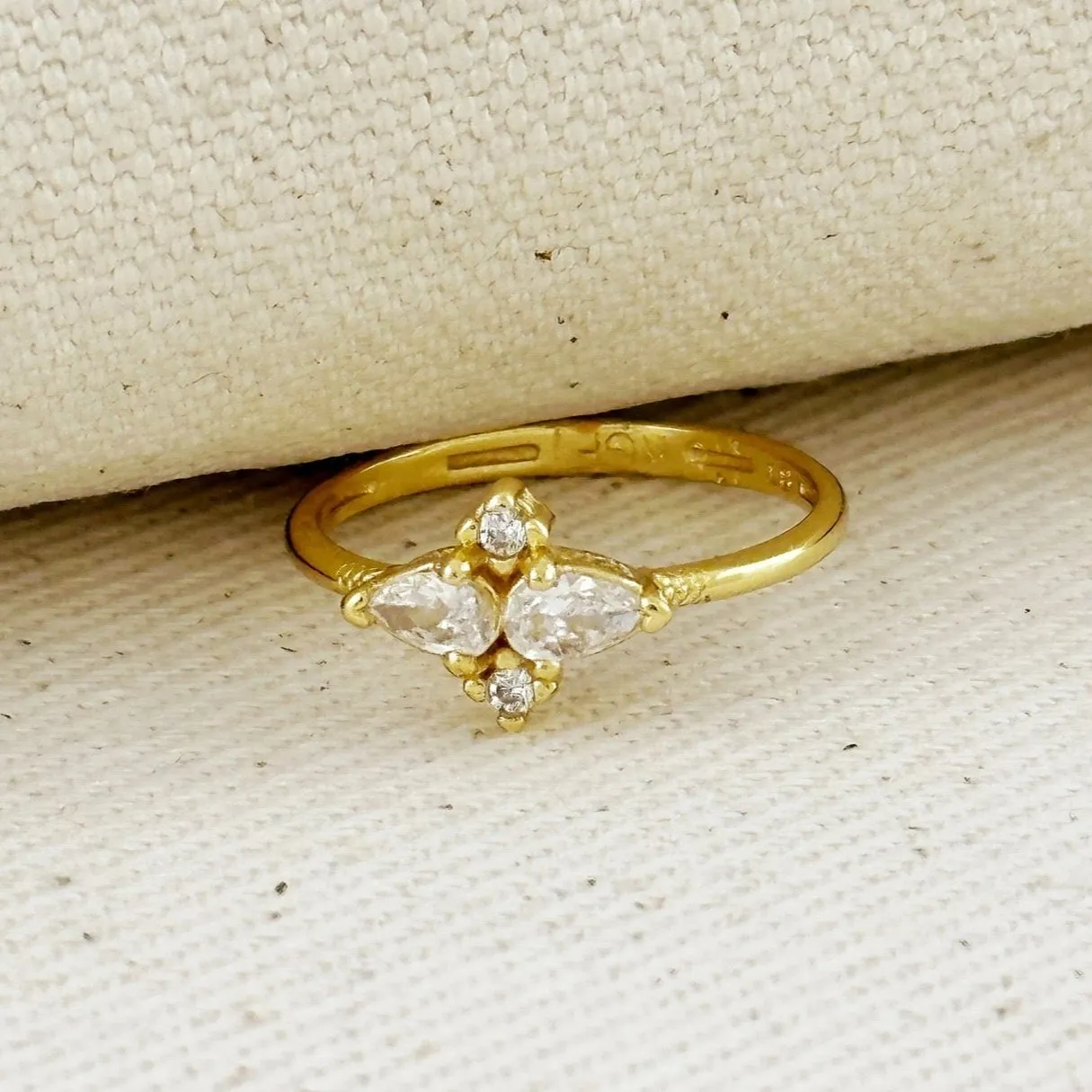 Gold Filled CZ Flower Geo Ring