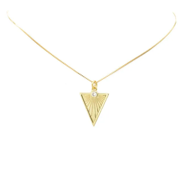 Gold Filled CZ Triangle Pendant Necklace