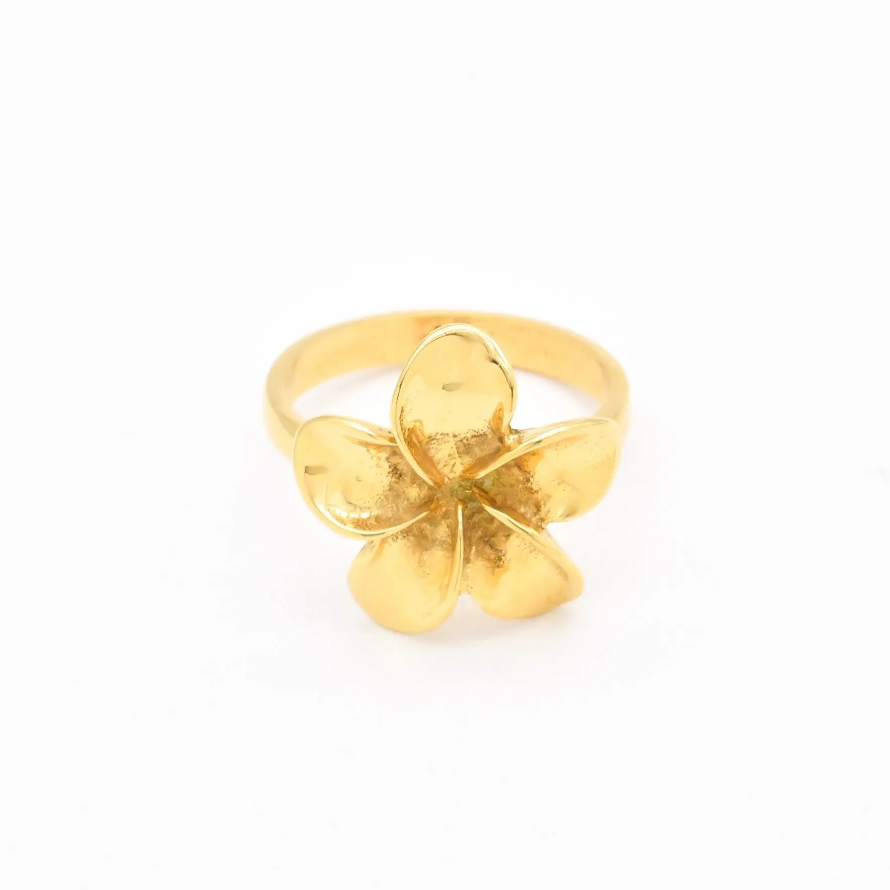 Gold Flower Ring - Large Plumeria Ring - Statement Hawaiian Ring