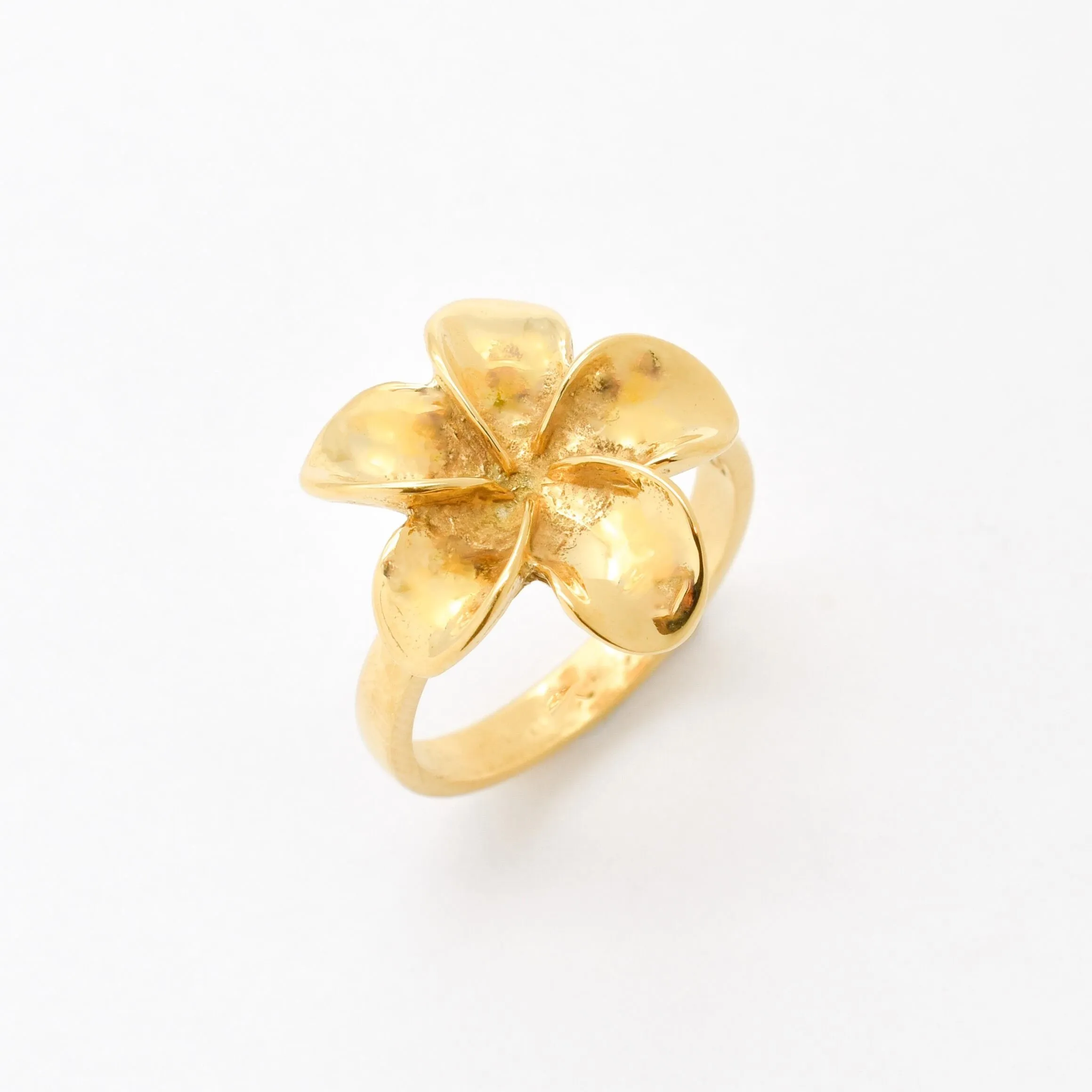 Gold Flower Ring - Large Plumeria Ring - Statement Hawaiian Ring