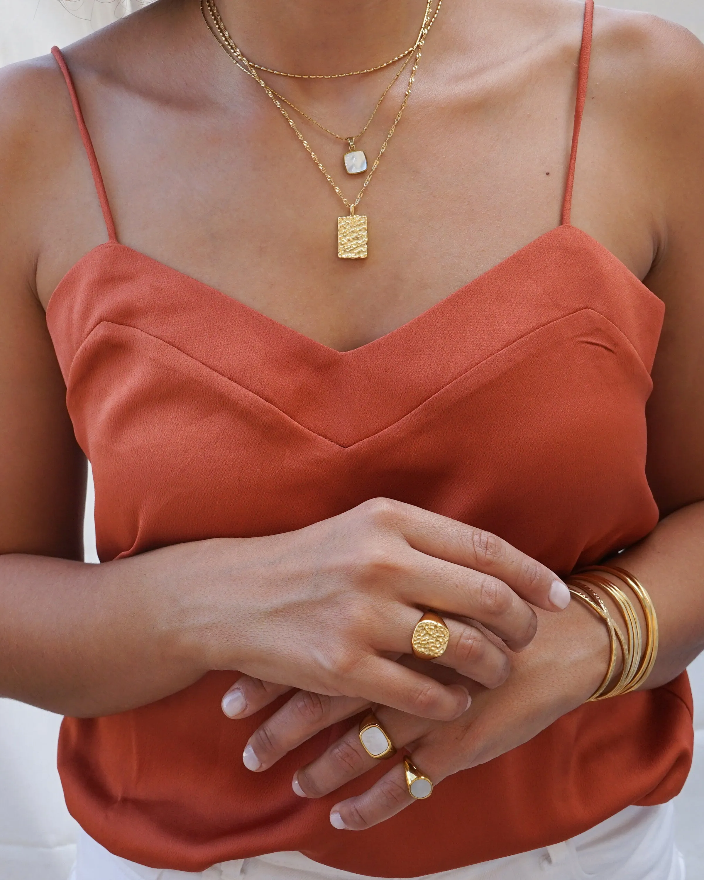 Gold Hammered Geometric Signet Ring