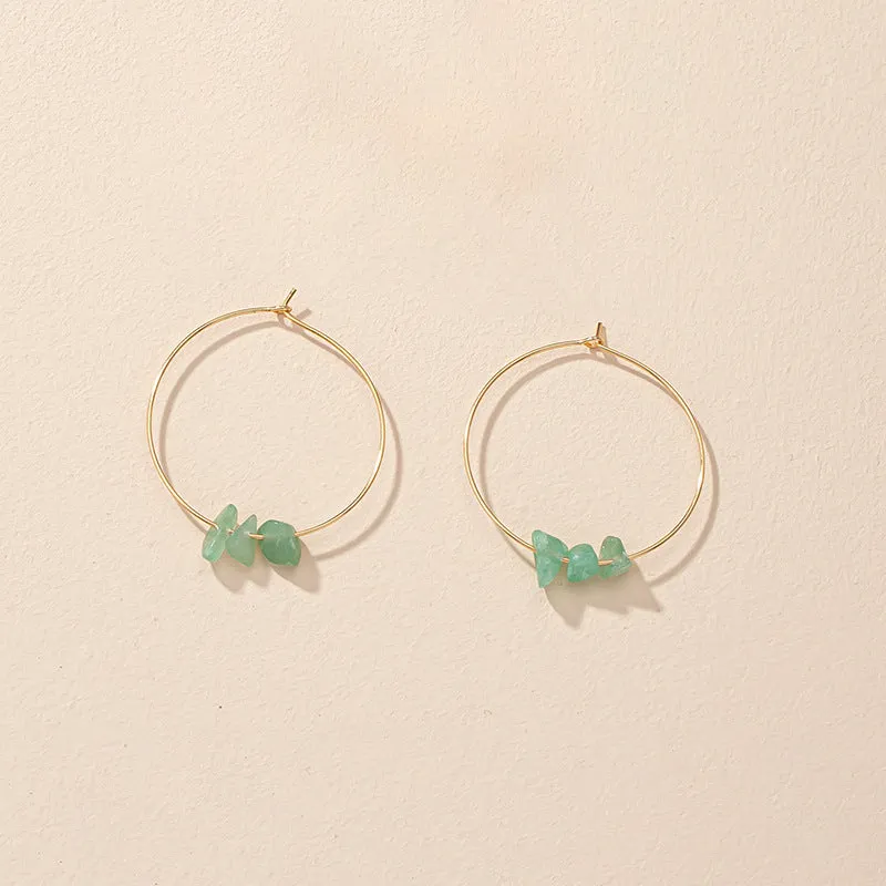 Gold Hoop Earrings with Green Stone Accents jlt11801