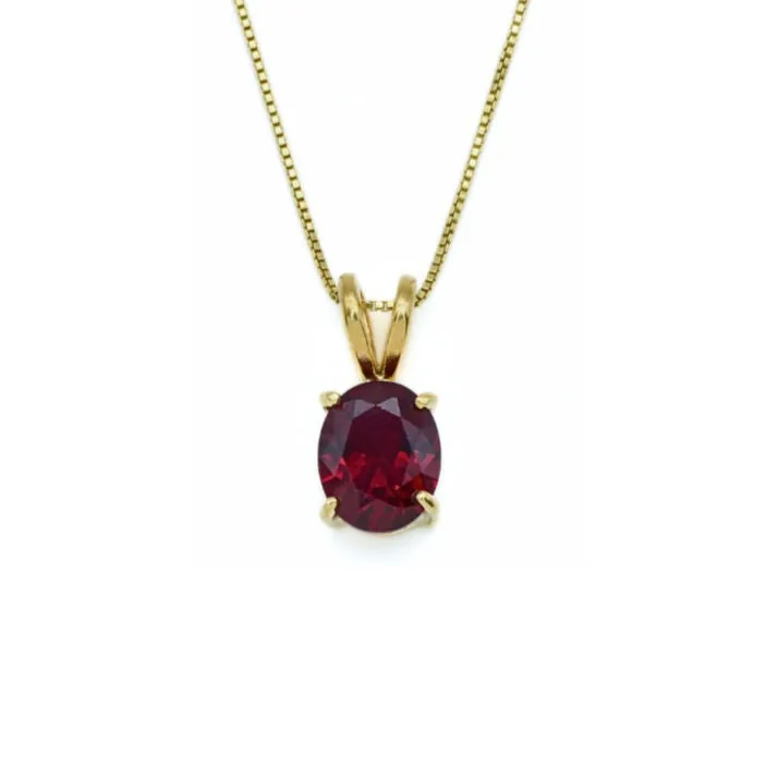 Gold Ruby Pendant -  Red Oval Necklace, Red Ruby Pendant