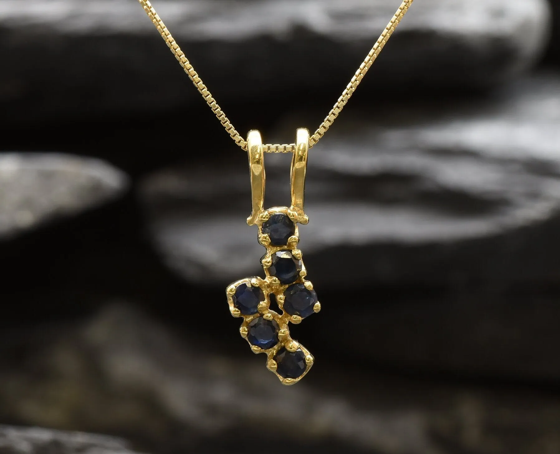 Gold Sapphire Pendant - Natural Sapphire Necklace, Blue Flash Pendant