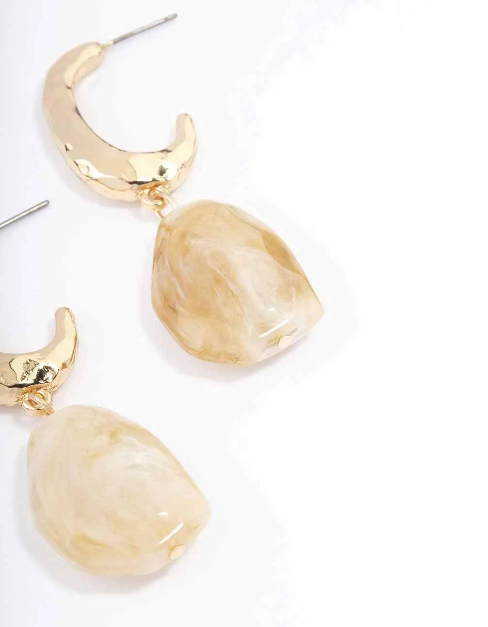 Gold Textured Stone Drop Earrings