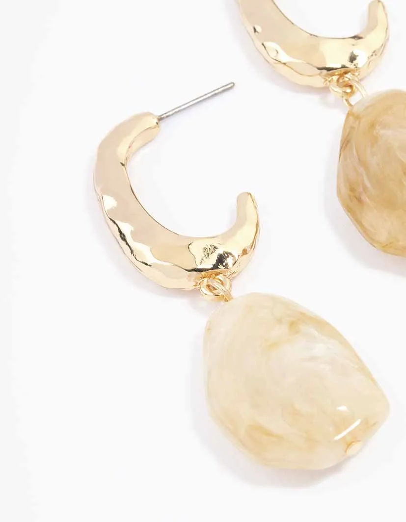 Gold Textured Stone Drop Earrings