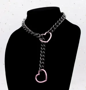 Gunmetal Chain Pink Heart Slip Chain Collar