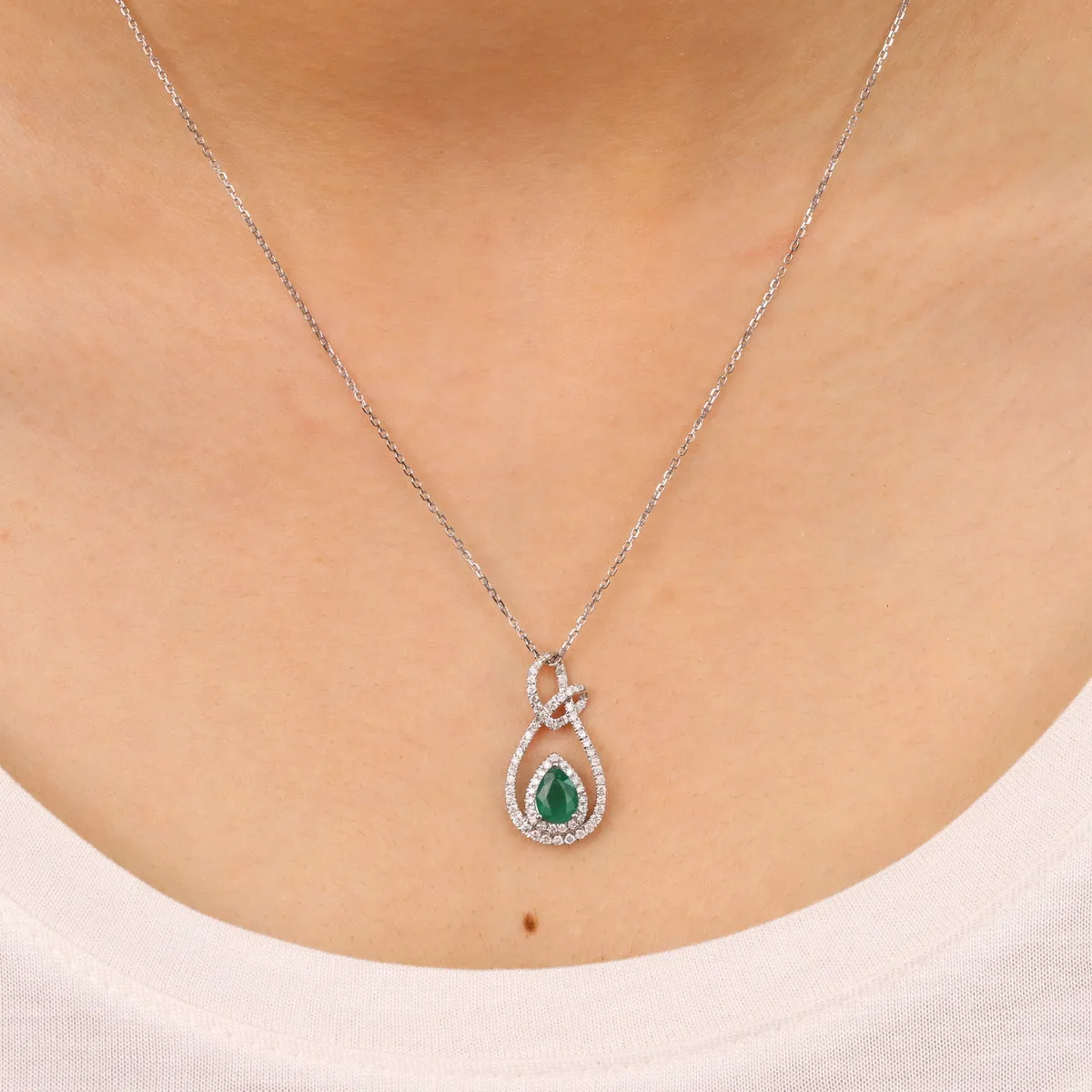 Hallie 14K White Gold Pear-Cut Natural Zambian Emerald Pendant