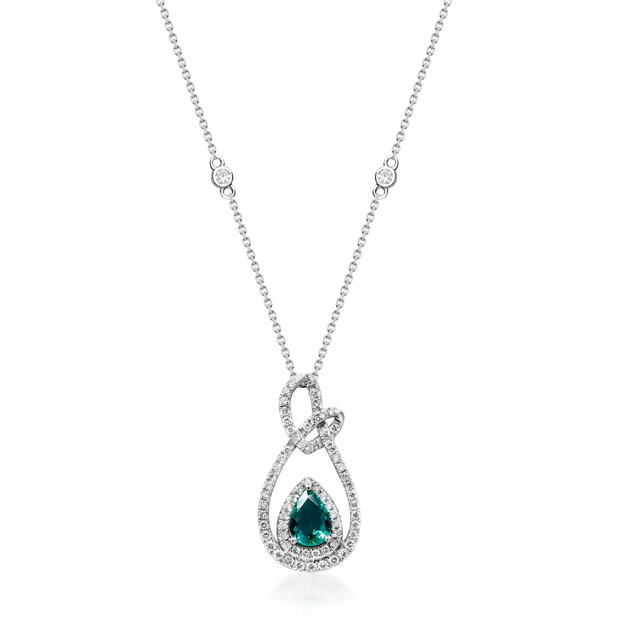 Hallie 14K White Gold Pear-Cut Natural Zambian Emerald Pendant