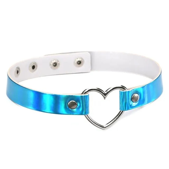 Heart Choker Collar Necklace Shiny metallic