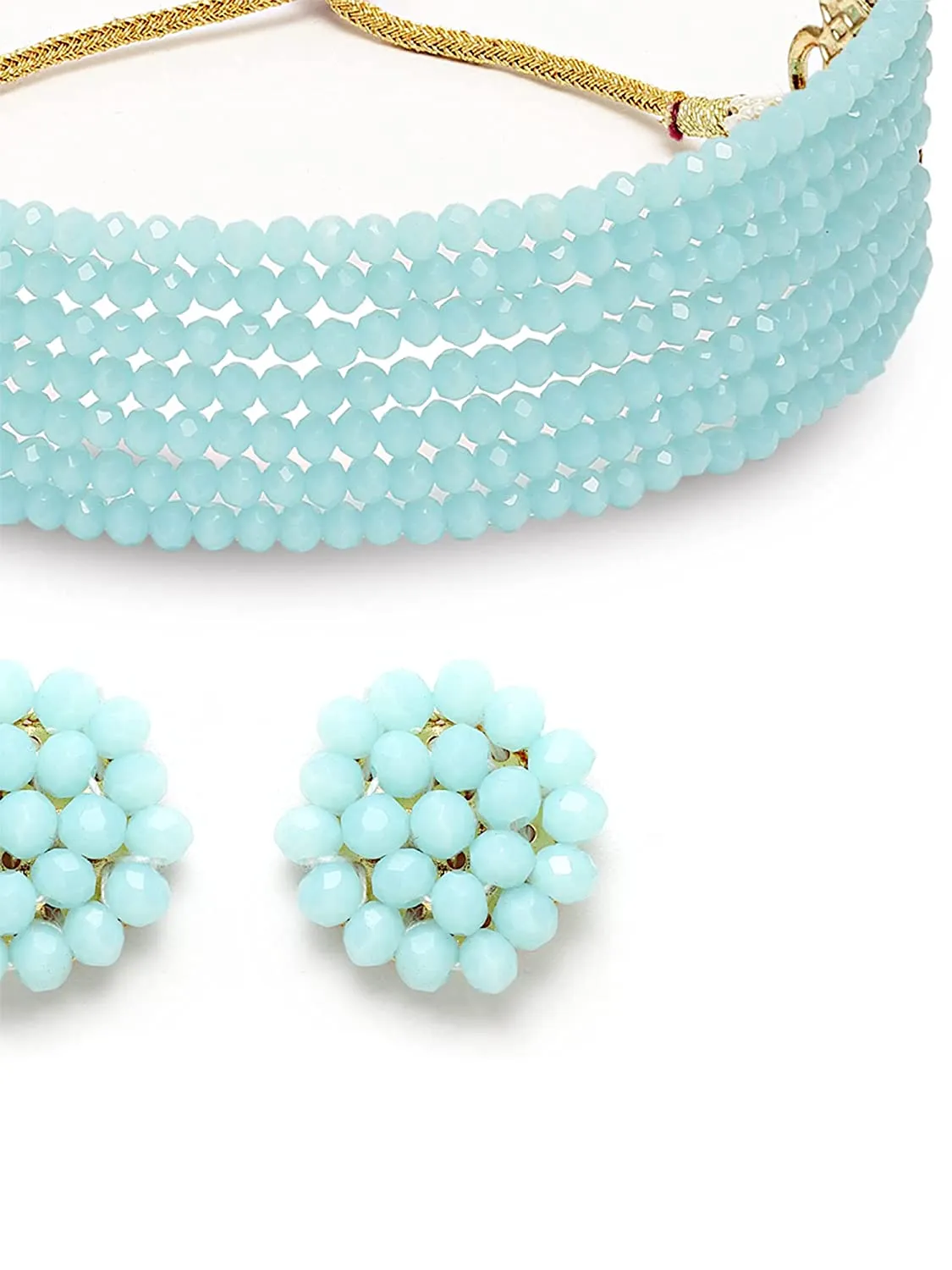 Karatcart Aqua Crystal Beaded Choker Necklace Setfor Women