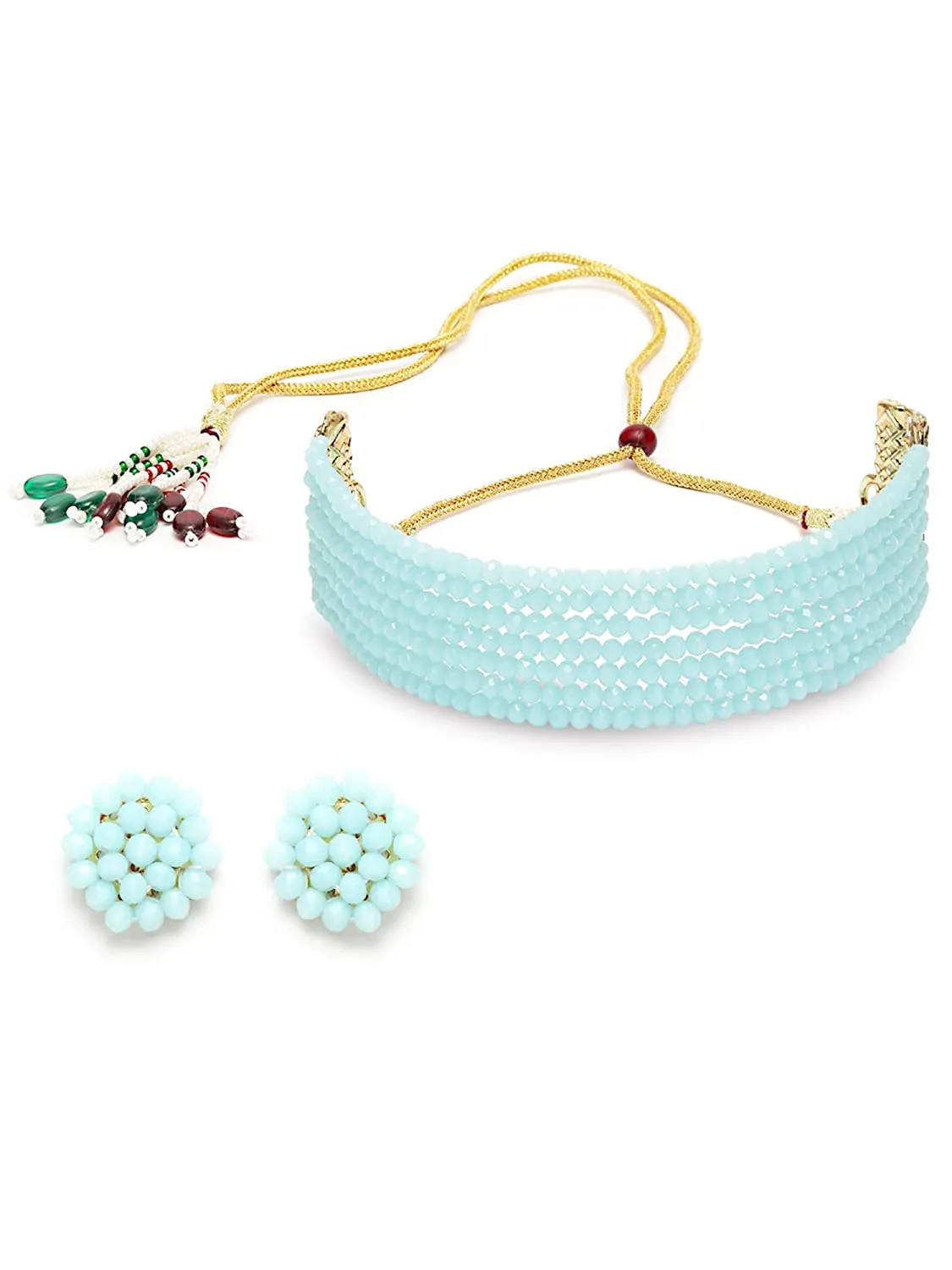 Karatcart Aqua Crystal Beaded Choker Necklace Setfor Women