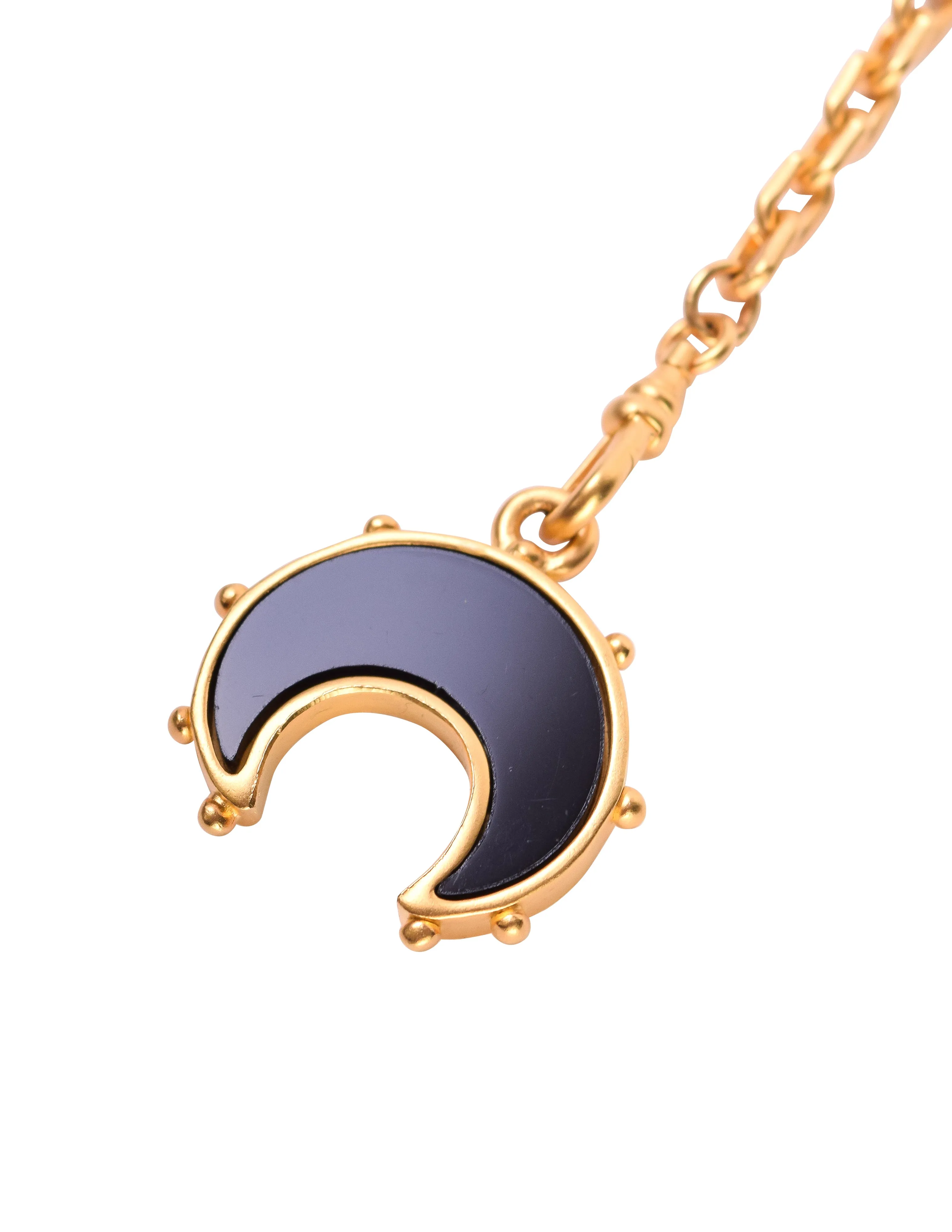 Karl Lagerfeld Vintage Brushed Gold Black Glass Moon Lariat Necklace