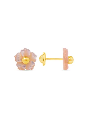 Kid Pink Pearl Flower Stud Earrings 14K