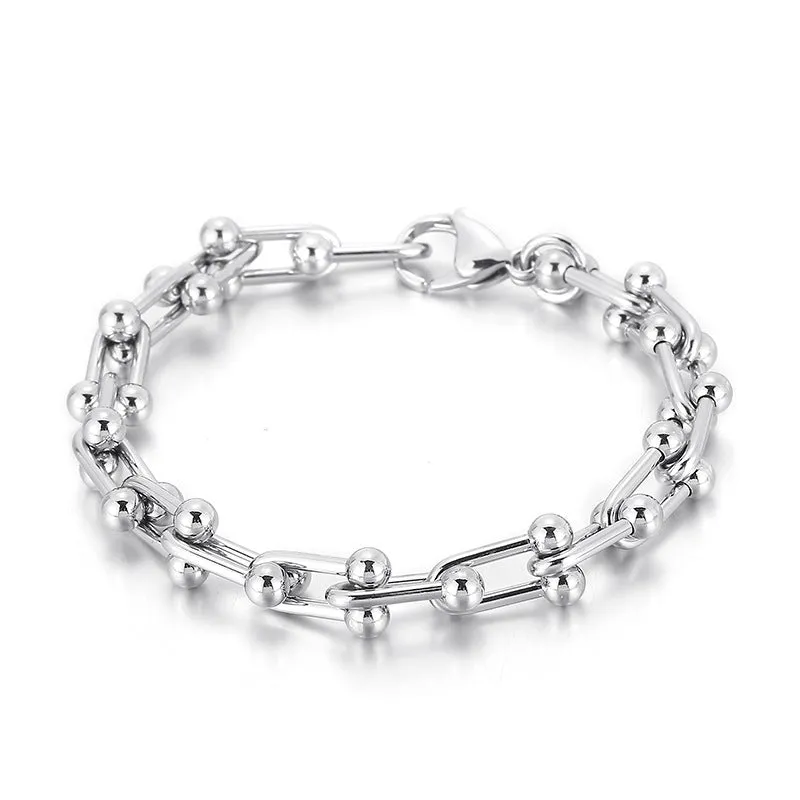 Korean Hip-Hop Titanium Steel Horseshoe Buckle Bracelet for Trendy Men and Women