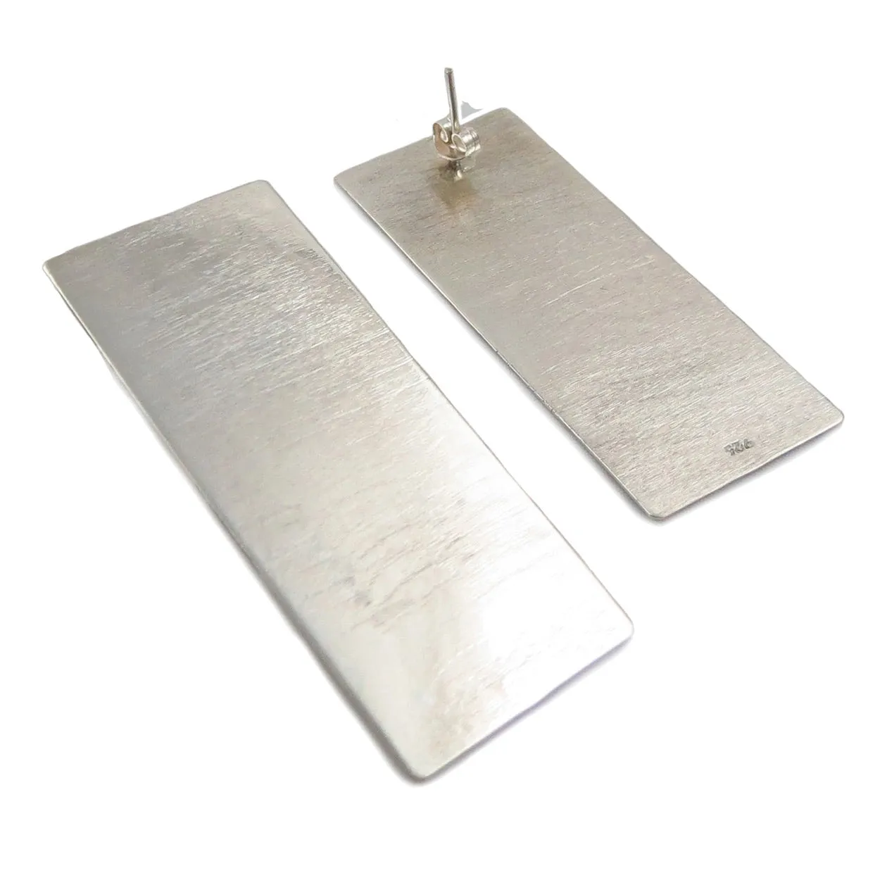 Large Modernist Brushed Sterling Silver Rectangle Earrings