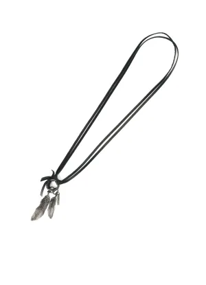 LEATHER CORD BRASS FEATHER NECKLACE