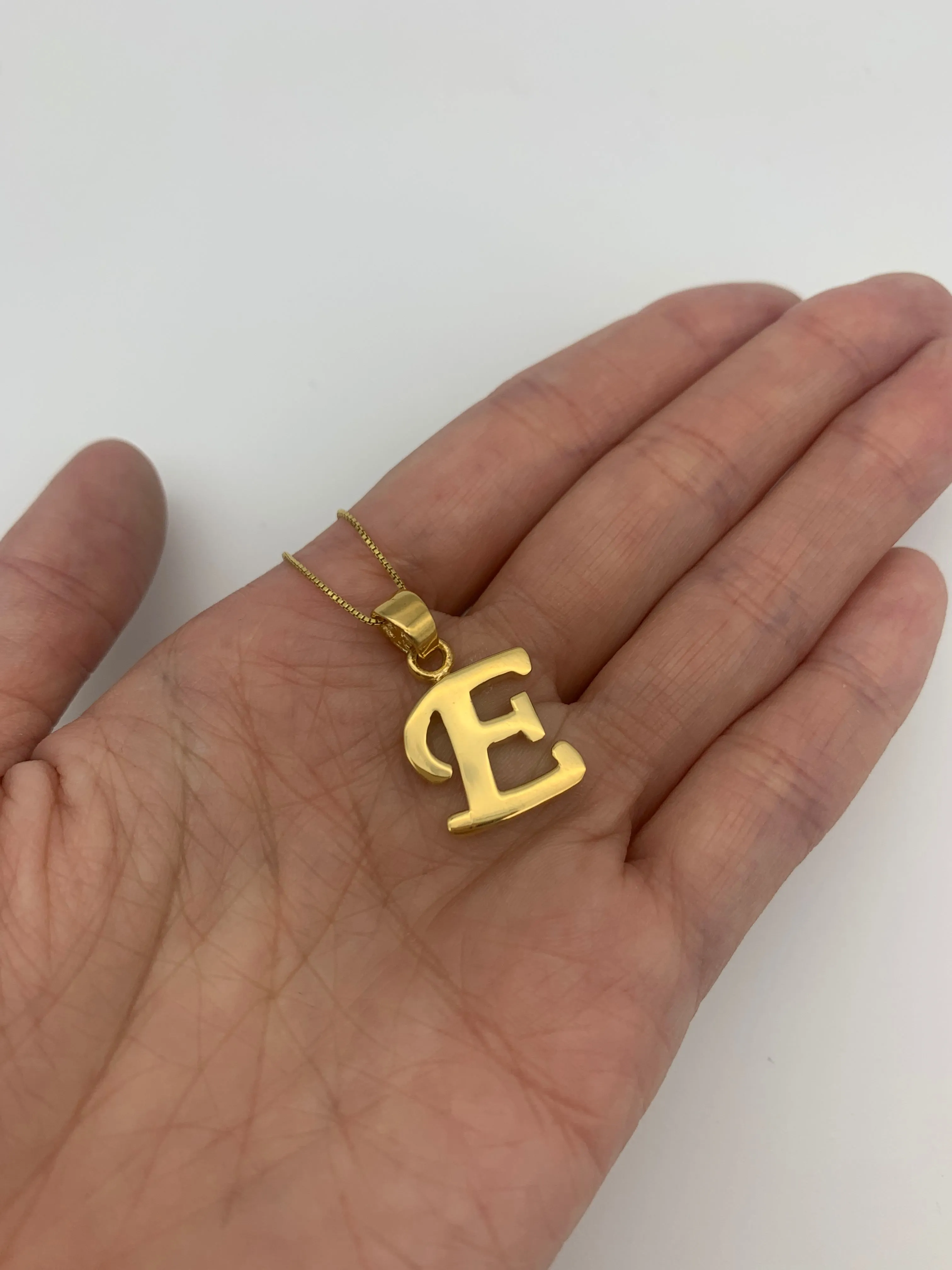 Letter E Gold Pendant - Alphabet Letter Necklace, Initial E Pendant