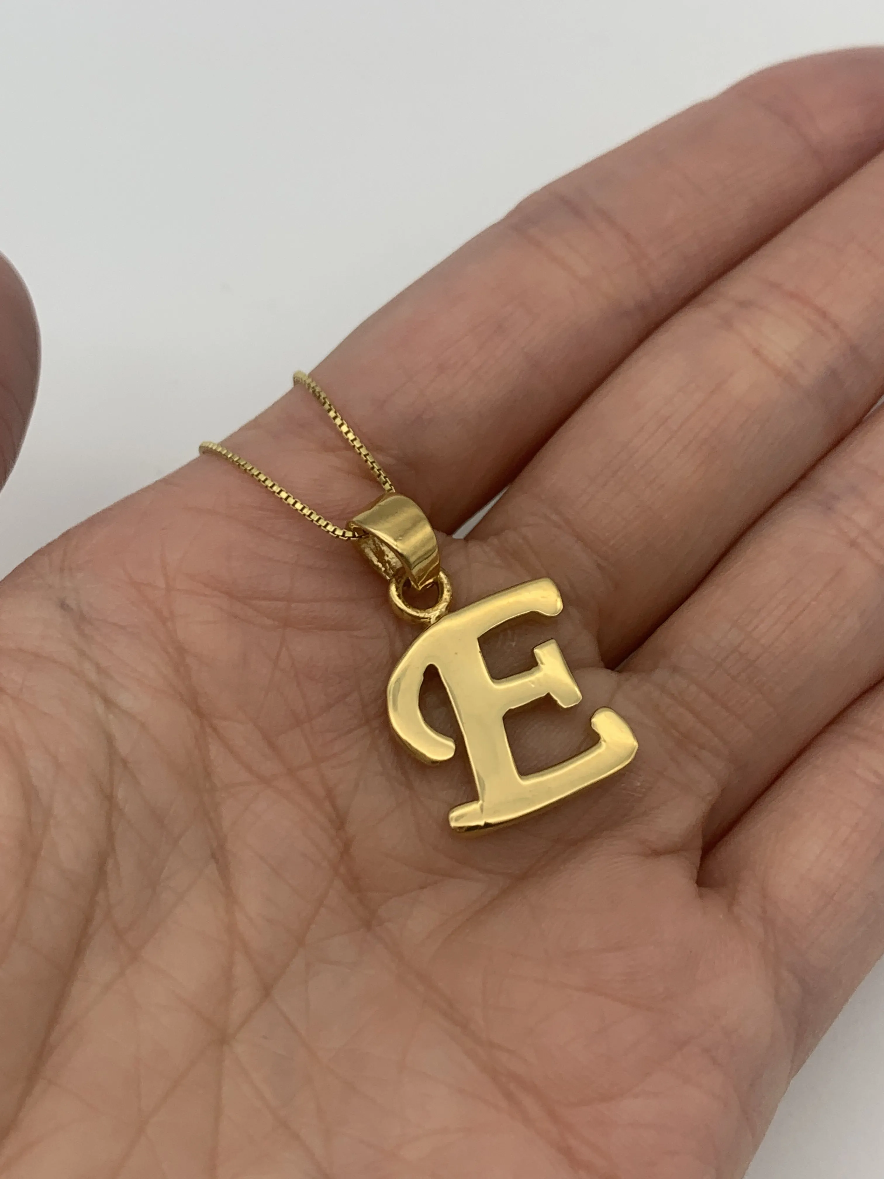 Letter E Gold Pendant - Alphabet Letter Necklace, Initial E Pendant