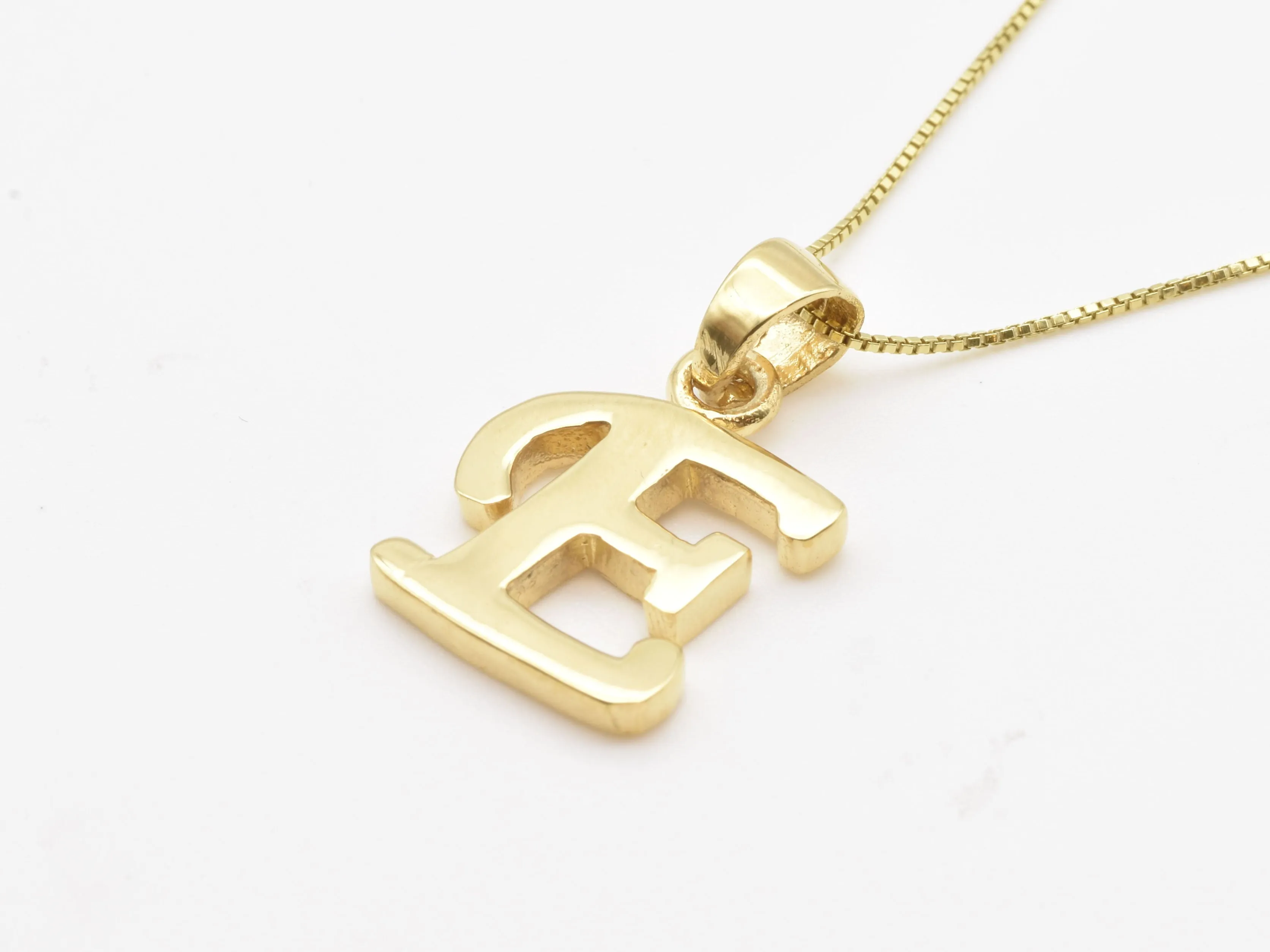 Letter E Gold Pendant - Alphabet Letter Necklace, Initial E Pendant