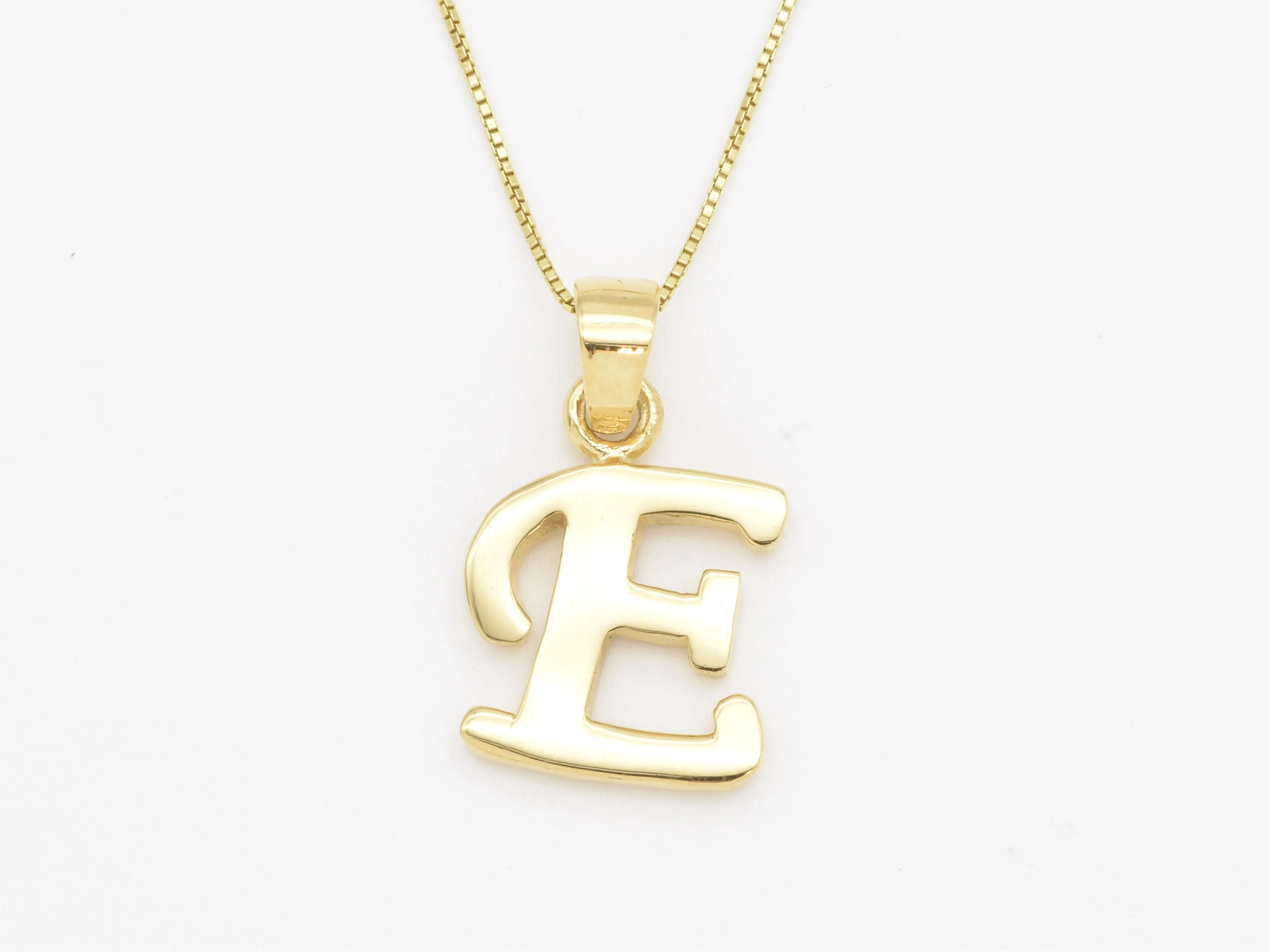 Letter E Gold Pendant - Alphabet Letter Necklace, Initial E Pendant