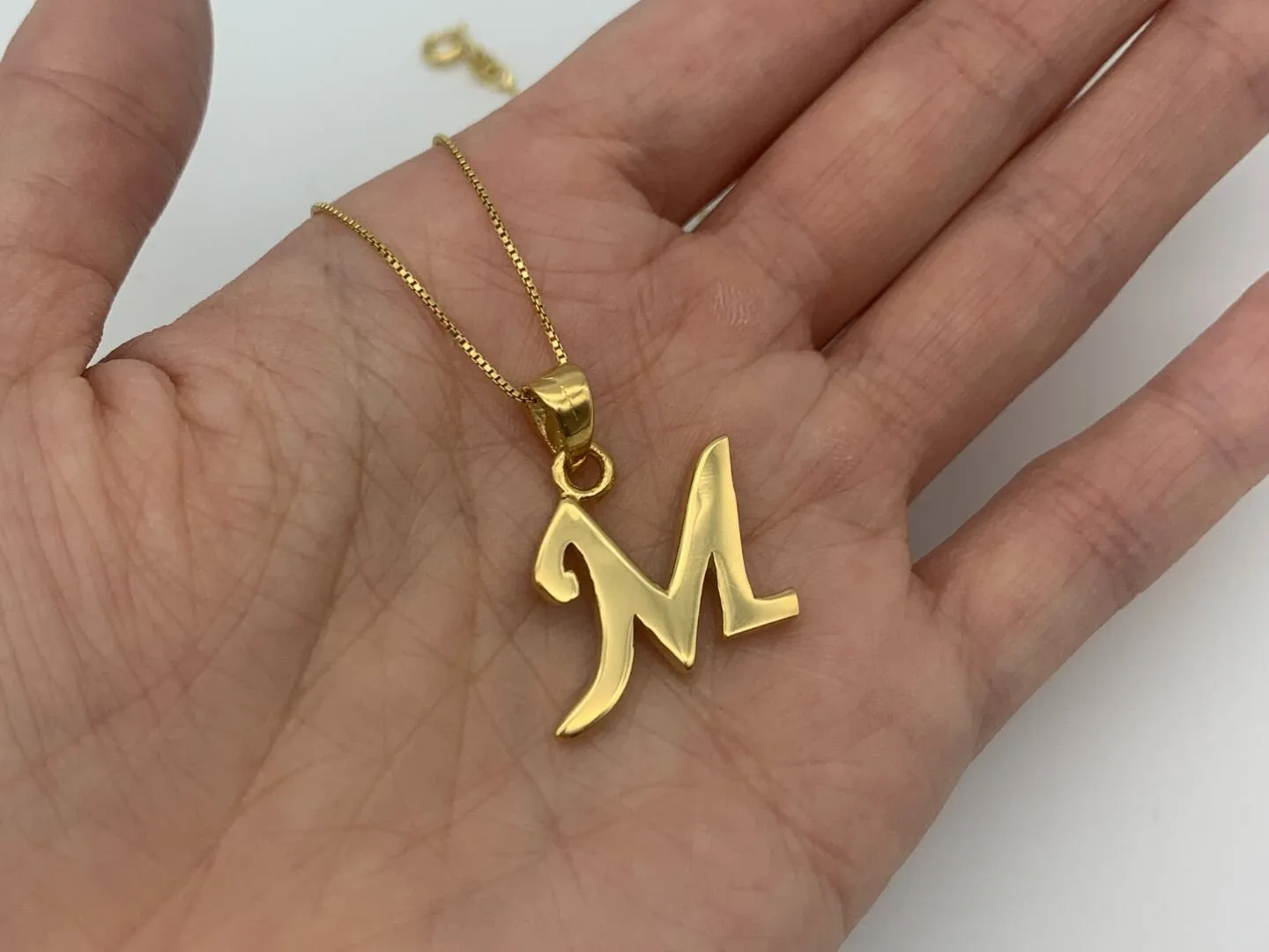 Letter M Gold Pendant - Alphabet Letter Necklace, Capital M Necklace