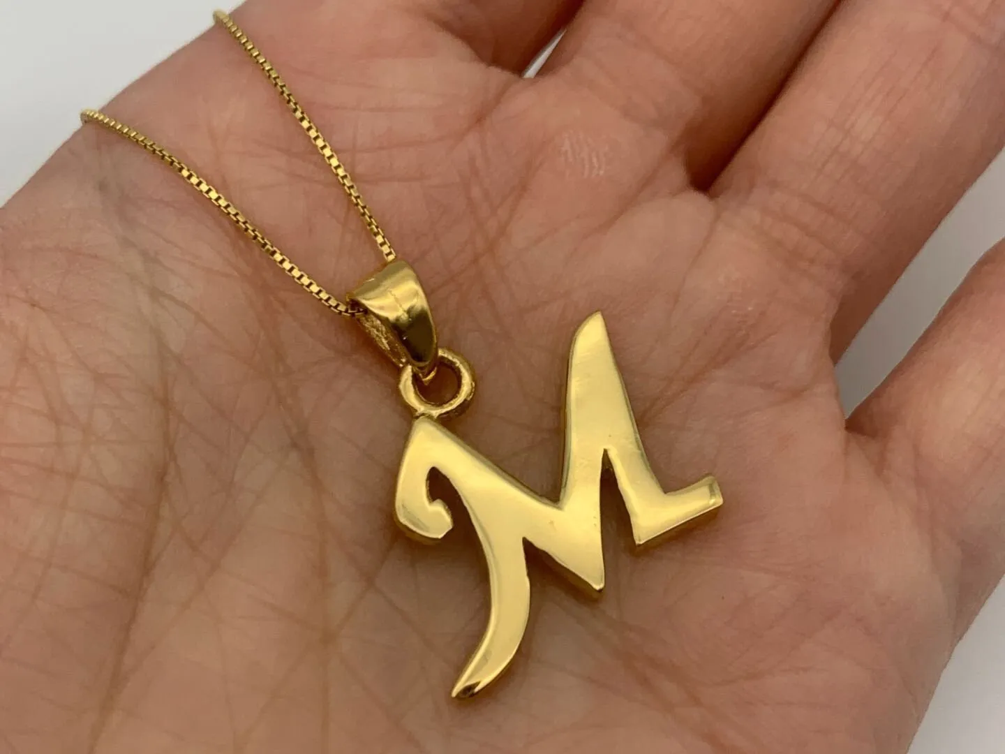 Letter M Gold Pendant - Alphabet Letter Necklace, Capital M Necklace