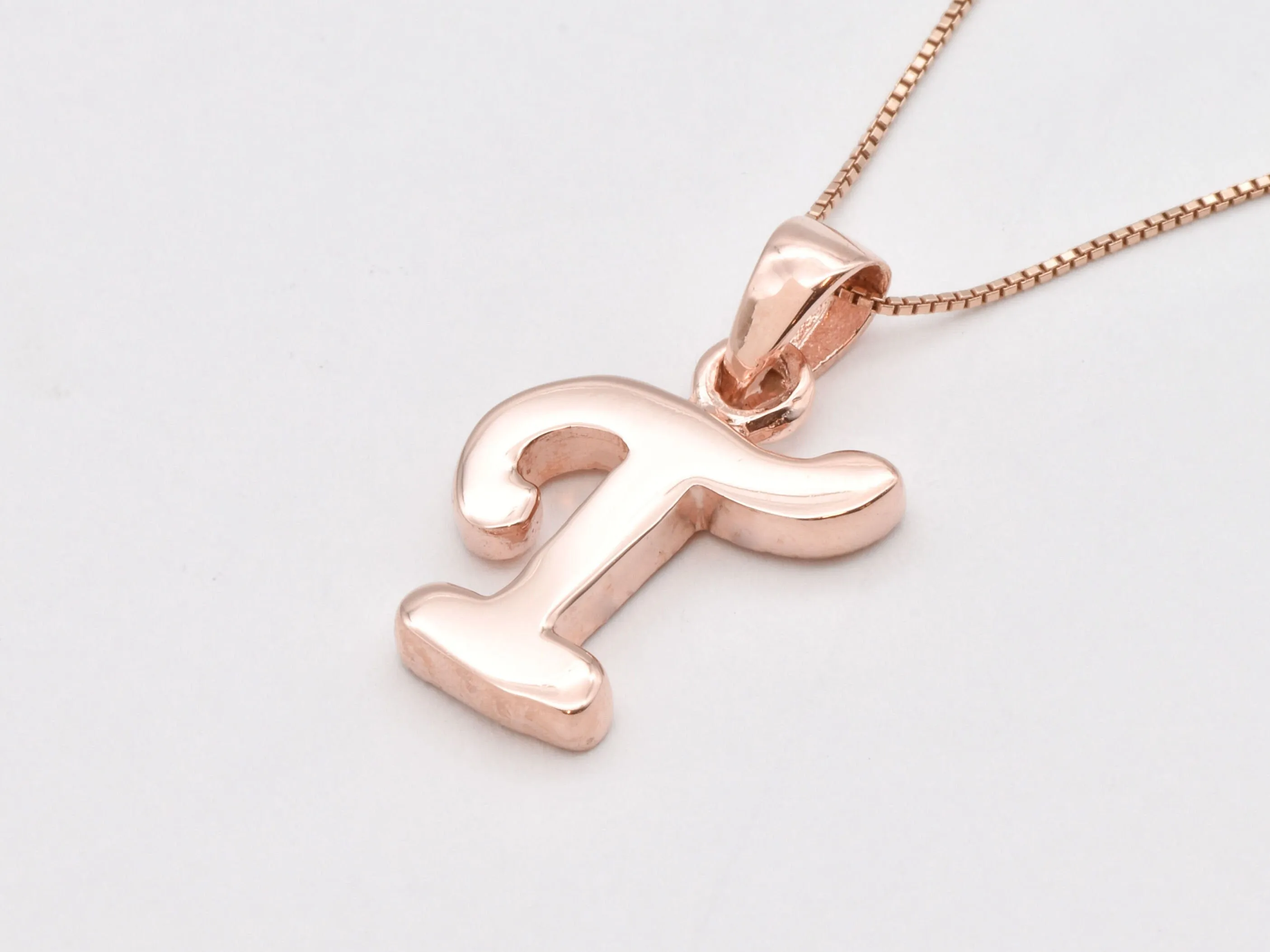 Letter T Rose Gold Pendant - Alphabet Letter Necklace - Pink Initial Necklace